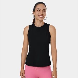 Halara Black Cut Out Crossover Hem Yoga Tank Top